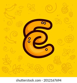 Letter E logo made of pretzel. Hand-drawn with Oktoberfest pattern on background. Perfect to use in any German restaurant advertising, party posters, appetizer identity, etc.