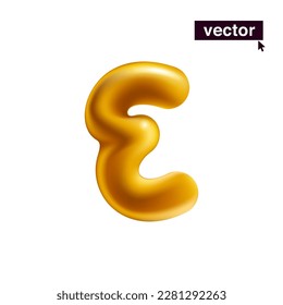 Letter E logo. Metallic golden ballon icon. Realistic 3D luxury design in fun style with glossy shine effects. Vector illustration for Black Friday, Christmas and New Year Sale, Birthday celebration.