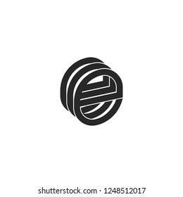 Letter e logo monogram isometric form three letters eee initials lowercase, black and white lines design element for technological emblem.