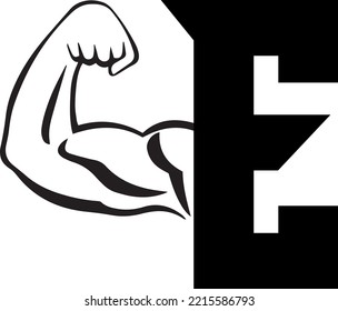 Letter E Logo With muscular shape. Fitness Gym logo.