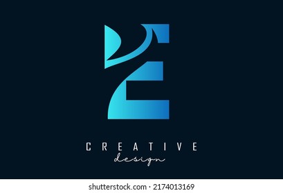 Letter E logo with negative space design and creative wave cuts. Letter with geometric design. Vector Illustration with letter and swoosh.