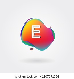 Letter E Logo on the colorful background. A Letter Alphabet Design with colorful splat and liquid background.