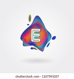 Letter E Logo on the colorful background. A Letter Alphabet Design with colorful splat and liquid background.