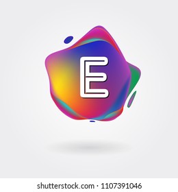 Letter E Logo on the colorful background. A Letter Alphabet Design with colorful splat and liquid background.