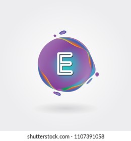 Letter E Logo on the colorful background. A Letter Alphabet Design with colorful splat and liquid background.