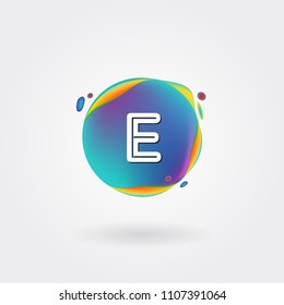 Letter E Logo on the colorful background. A Letter Alphabet Design with colorful splat and liquid background.