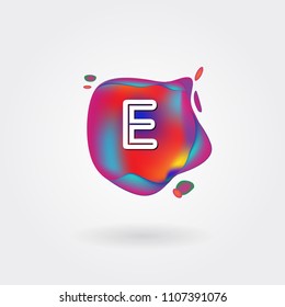 Letter E Logo on the colorful background. A Letter Alphabet Design with colorful splat and liquid background.