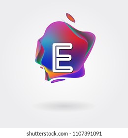 Letter E Logo on the colorful background. A Letter Alphabet Design with colorful splat and liquid background.