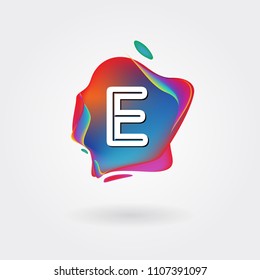 Letter E Logo on the colorful background. A Letter Alphabet Design with colorful splat and liquid background.