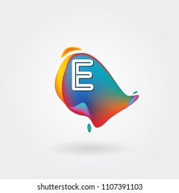 Letter E Logo on the colorful background. A Letter Alphabet Design with colorful splat and liquid background.