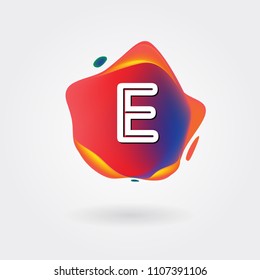 Letter E Logo on the colorful background. A Letter Alphabet Design with colorful splat and liquid background.