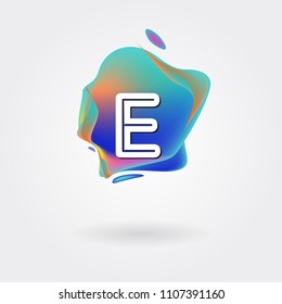 Letter E Logo on the colorful background. A Letter Alphabet Design with colorful splat and liquid background.