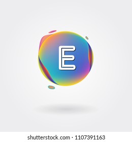 Letter E Logo on the colorful background. A Letter Alphabet Design with colorful splat and liquid background.