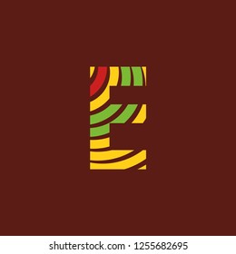 Letter E logo on dark background with bright colors, African culture, safari decoration