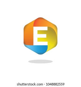 Letter E logo on a hexagon background with colorful colors. Vector elements for posters, shirts and cards.