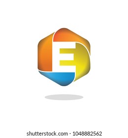 Letter E logo on a hexagon background with colorful colors. Vector elements for posters, shirts and cards.