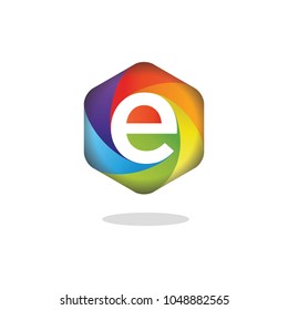 Letter E logo on a hexagon background with colorful colors. Vector elements for posters, shirts and cards.
