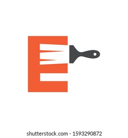 Letter E Logo With Paint Brush Design. Home Building Decoration Icon Graphic. Digital Painting Proffesional Vector.