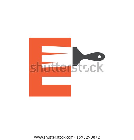 Letter E Logo With Paint Brush Design. Home Building Decoration Icon Graphic. Digital Painting Proffesional Vector.