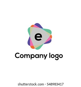 Letter e logo in Play button icon. Rounded triangle  icon.  Vector design element suitable for social media, app icon, corporate identity, card, labels or posters. Triangle sign (symbol, logo element)
