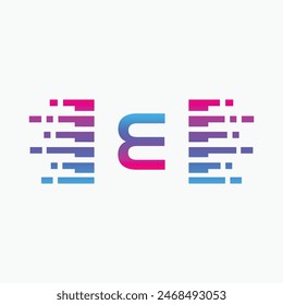 Buchstabe E Logo mit Pulse Musik-Player-Element. Logo Vorlage elektronische Musik, Equalizer, DJ, Nachtclub, Disco. Audiowellen-Logo-Konzept, Multimedia