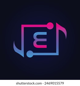 letter E Logo with Pulse music player element. Logo template electronic music, equalizer, dj, nightclub, disco. Audio wave logo concept, Multimedia