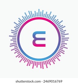 letter E Logo with Pulse music player element. Logo template electronic music, equalizer, dj, nightclub, disco. Audio wave logo concept, Multimedia