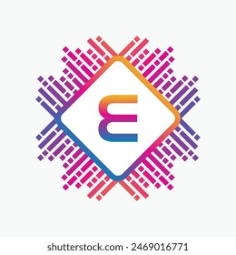 letter E Logo with Pulse music player element. Logo template electronic music, equalizer, dj, nightclub, disco. Audio wave logo concept, Multimedia