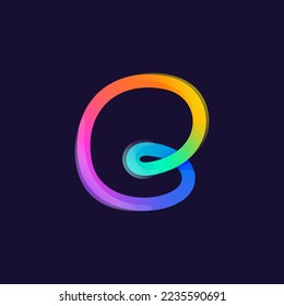 Letter E logo. Rainbow gradient one line icon. Overlapping multicolor emblem with glossy shine. Ideal for colorful app, street art design, bright advertising, toy packaging, multimedia identity.