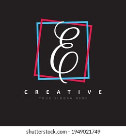Letter E Logo With Red and Blue Frame Design