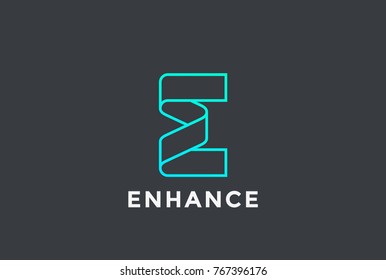 Letter E Logo ribbon design abstract vector template Linear style.