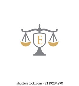 Letter E Logo With Scale of Justice Logo Icon 002