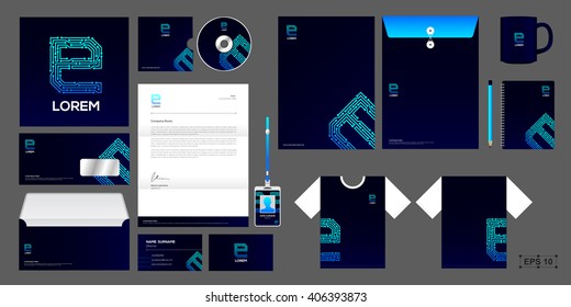 Letter e logo and Set of corporate identity and branding,Vector illustration