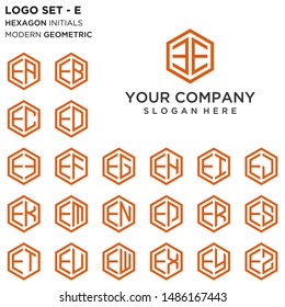 Letter E logo set. Hexagon initials logo concept. Modern geometric flat design vector
