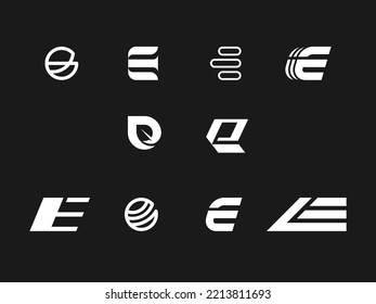 Letter E Logo Set, Logo Letter E setzt eine moderne und kreative Branding-Ideensammlung für Unternehmen. einfache Logos, minimalistisches, abstraktes Vektordesign, Symbol und Favicon für die Markenidentität, Logo E, E