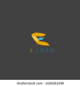 letter E logo shaped folding paper vector in orange and blue