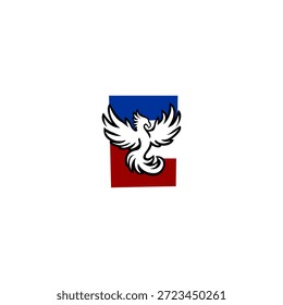 Letter E logo shaped like a rising phoenix bird. Bold vector symbol for rebirth, strength, insurance, and investment company branding