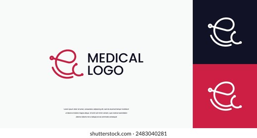 letter E logo with stethoscope icon medical healthcare logo