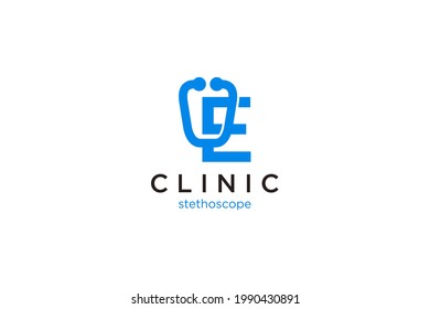 Letter E Logo With Stethoscope For Medical And Pharmacy Vector