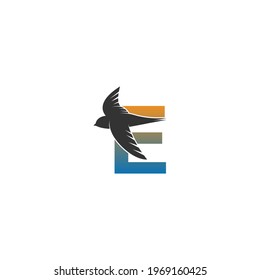 Letter E logo with swift bird icon design vector template