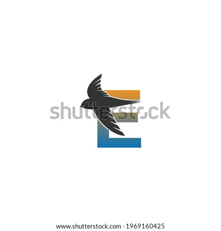 Letter E logo with swift bird icon design vector template