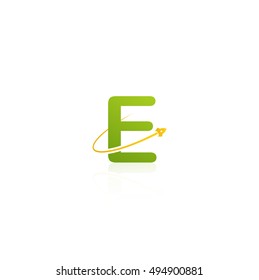 Letter E logo with swoosh and rocket