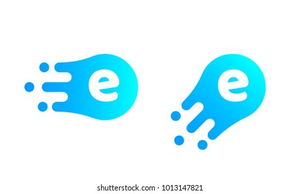 Letter E logo template of abstract liquid bubble shape for modern company. Vector creative e logo in motion speed simple futuristic icon design for internet communication technology or application