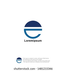 letter e logo template in blue color