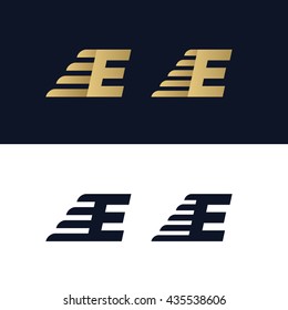 Letter E logo template. Fast speed stripe design element vector illustration. Corporate branding identity