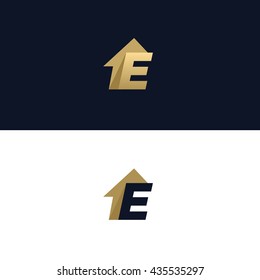 Letter E logo template with House arrow design element. Vector illustration. Real Estate Corporate branding identity