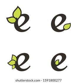 letter e logo template, tree leaf design vector