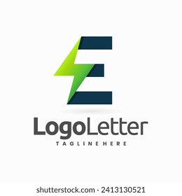 Letter E logo with thunder light sign design concept, electric letter shapes logo