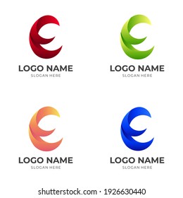 letter e logo vector with 3d colorful style