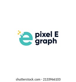 Letter e logo vector design in pixel style